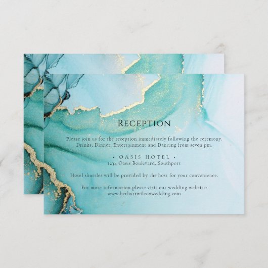 フォーマルターコイズとブラックのエンク結婚ロージャ エンクロージャーカード (正面/裏面)