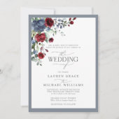 フォーマルダスティブルーブルゴーニュ水カラーフローラ 招待状 (正面)