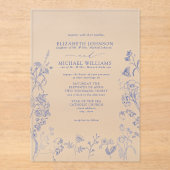 フォーマルチノイスリービクトリアンブルーフローラ結婚ズ アクリル招待状 (正面)