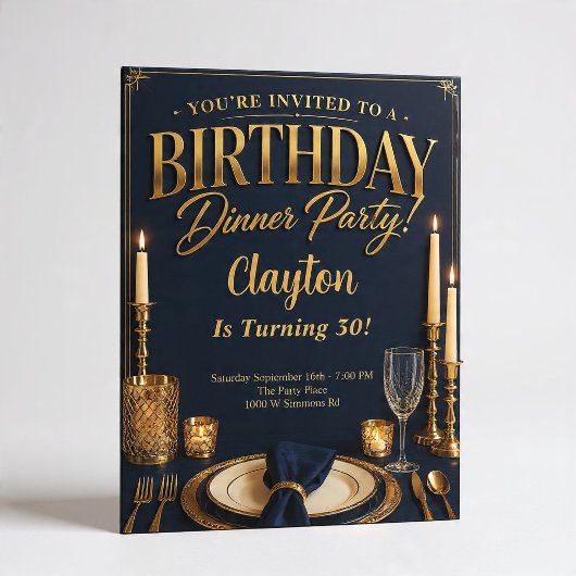 フォーマルディナーの夜のテーマの誕生日パーティー 招待状