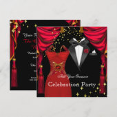 フォーマルパーティ エレガント タキシード 赤ドレス イベント2 招待状 (正面/裏面)