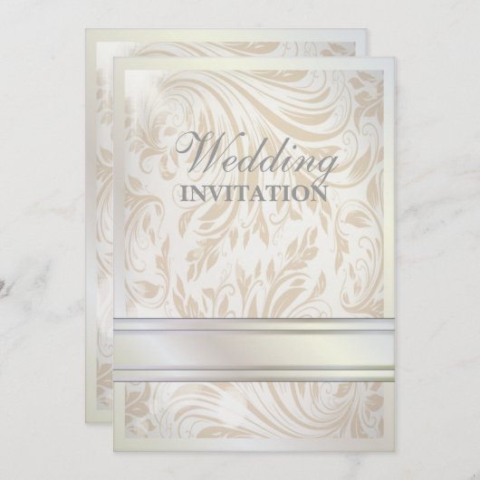 フォーマルパールホワイトダマスクウェディング招待状 招待状 (正面/裏面)