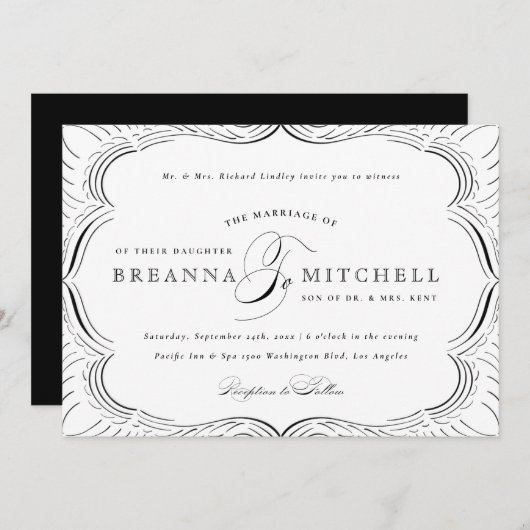 フォーマルフローズエレガントな結婚式招待状 (正面/裏面)