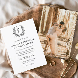 フォーマルフローラクレストモノグラム結婚写真 招待状