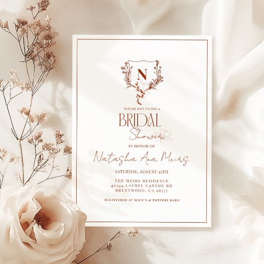 フォーマルフローラ素朴モノグラムのクレストブライダルシャワー 招待状