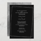 フォーマルブラック&メタリックシルバー幾何結婚の 招待状 (正面/裏面)