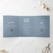 フォーマルブルーフォトQRコードRSVP結婚式詳細 三つ折りカード (内部)