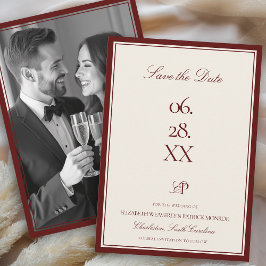 フォーマルモダンな写真タイプの結婚式ワインレッドエステート セーブザデート
