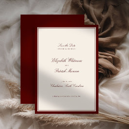 フォーマルモダンクラシックエステートウェディングの深いバーガンディ セーブザデート