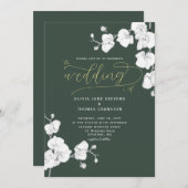 フォーマルモダンセージ緑のラン結婚ド 招待状 (正面/裏面)
