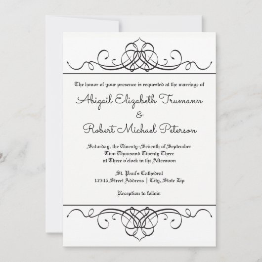 フォーマルヴィンテージの花開き – 5結婚式招待状 招待状 (正面)