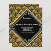 フォーマルヴィンテージアールデコブラック金ゴールドシック披露宴 インビテーションポストカード (正面/裏面)