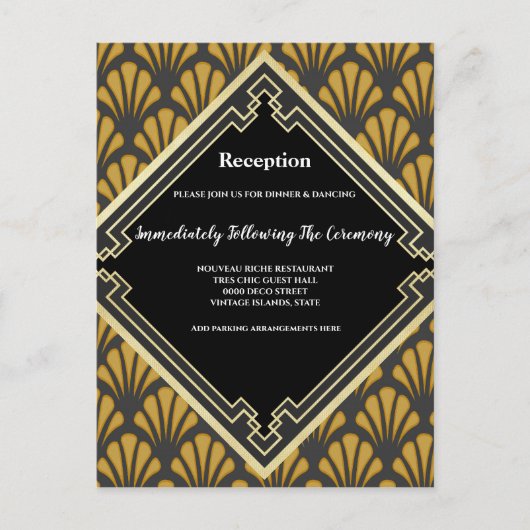 フォーマルヴィンテージアールデコブラック金ゴールドシック披露宴 インビテーションポストカード (正面)