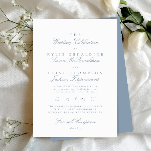 フォーマル伝統的エレガントクラシックダスティブルー 招待状