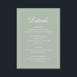 フォーマル伝統的エレガントSage Green結婚's エンクロージャーカード<br><div class="desc">スタイル伝統的セージ結婚グリーンのエンクロージャカーエレガントドは、薄い中の書道の中で「詳細」とシンプルのデザインを備えたの縁どを備えている。テンプレートは、あなたの特別な日に関する重要な情報を共有するための十分なスペースを与える。このクラシックデザインはOSにフォーマル最適結婚である。</div>