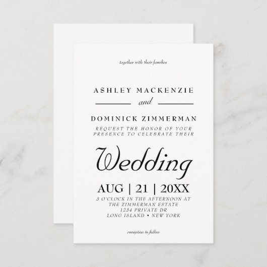 フォーマル伝統的ミニマル結婚式招待状 招待状 (正面/裏面)