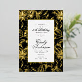 フォーマル実在金ゴールド手書きフローラ誕生日 箔招待状 (立ち正面)