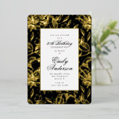 フォーマル実在金ゴールド手書きフローラ誕生日 箔招待状 (立ち正面)