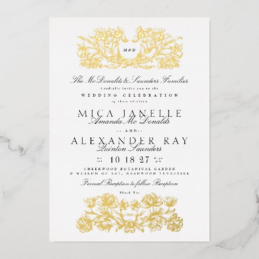 フォーマル書エレガント白金箔 箔招待状 (正面)