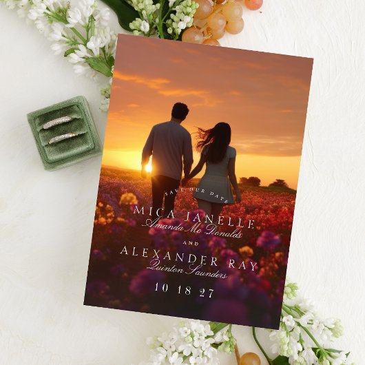 フォーマル書クラシック跡の写真の日付の保存 マグネット招待状