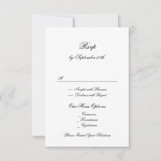 フォーマル書道ブラック&ホワイトクラシック結婚ズ 出欠カード (正面)