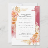 フォーマル桃、赤面、ブルゴーニュ水の色結婚の 招待状 (正面)