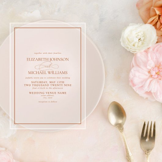 フォーマル燃えたオクラシックレンジ結婚スクリプト アクリル招待状