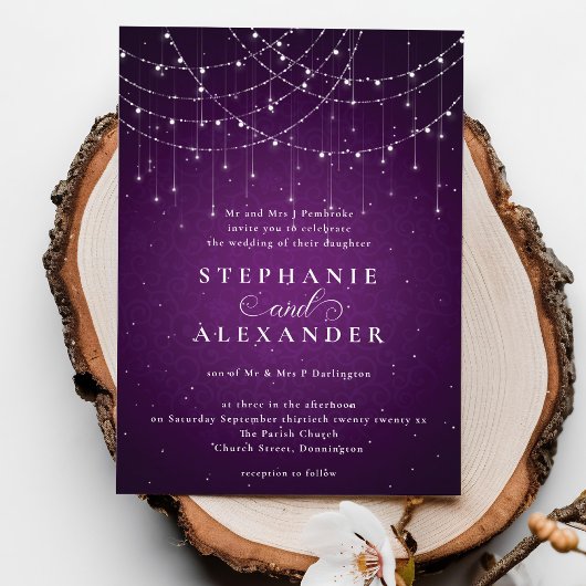 フォーマル王室の紫エレガントのストリングラ結婚イト 招待状