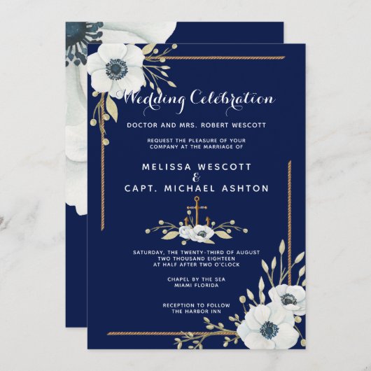 フォーマル白ア航海のネモネ結婚ネ 招待状 (正面/裏面)