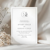 フォーマル白エレガント黒結婚紋 招待状