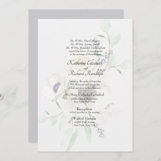 フォーマル白結婚フローラ招待状親 招待状 (正面/裏面)