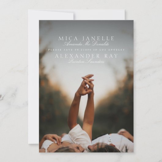 フォーマル白黒クラシックフルネーム写真 セーブザデート (正面)