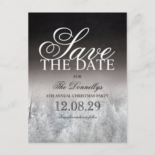 フォーマル白黒クリスマスパーティー保存日付 案内ポストカード (正面)