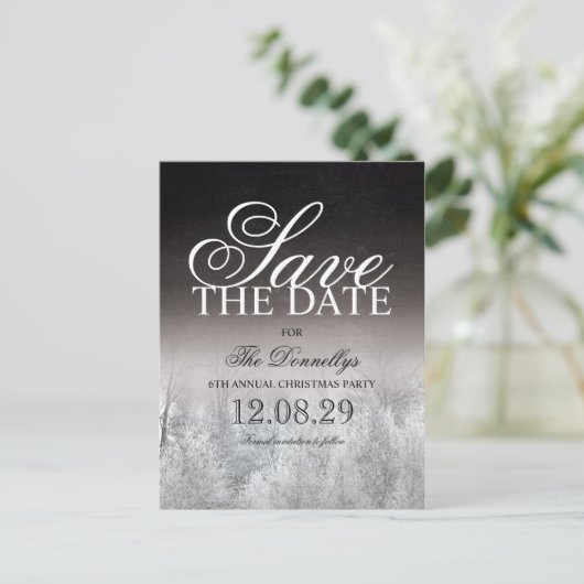 フォーマル白黒クリスマスパーティー保存日付 案内ポストカード (スタンド正面)