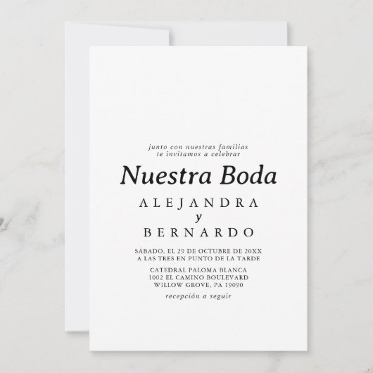 フォーマル白黒ヌエストラスペインのボダ結婚ズ 招待状 (正面)