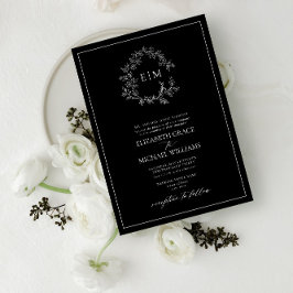 フォーマル白黒リーピークレストモノグラム結婚ズ 招待状