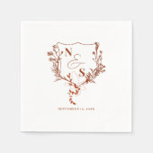 フォーマル素朴フローラクレストモノグラム結婚ズ スタンダードカクテルナプキン (正面)