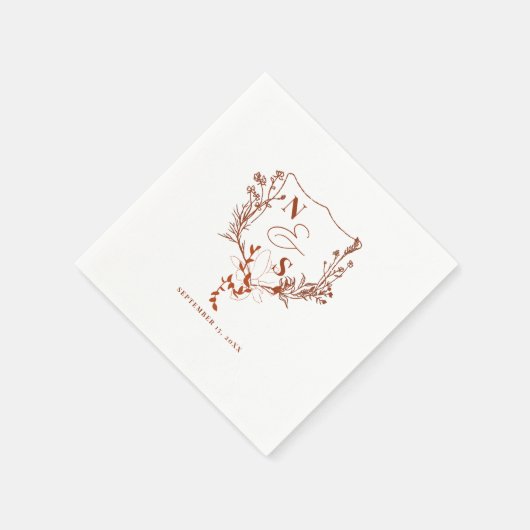 フォーマル素朴フローラクレストモノグラム結婚ズ スタンダードカクテルナプキン (角)