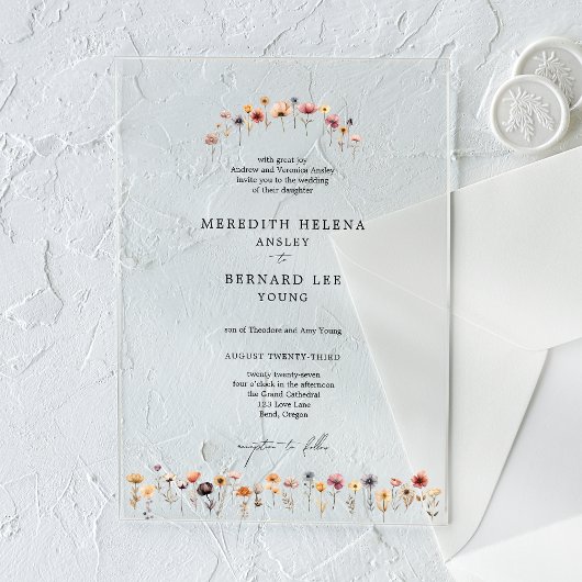 フォーマル結婚カラフルフローラ アクリル招待状