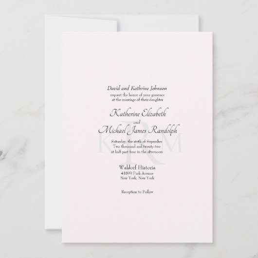 フォーマル結婚モノグラム花嫁の親ピンクII 招待状 (正面)