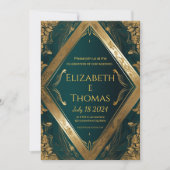 フォーマル結婚式招待状エメラルドグリーンと金ゴールド 招待状 (正面)