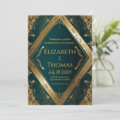 フォーマル結婚式招待状エメラルドグリーンと金ゴールド 招待状 (スタンド正面)