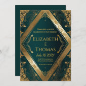 フォーマル結婚式招待状エメラルドグリーンと金ゴールド 招待状 (正面/裏面)