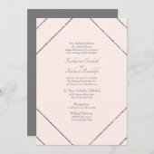 フォーマル結婚式招待状幾何学的赤面&グレー 招待状 (正面/裏面)