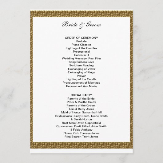 フォーマル結婚式 プログラム白と金ゴールド プログラム (正面)