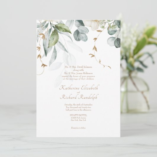 フォーマル結婚白フローラ招待状エレガント 招待状 (スタンド正面)