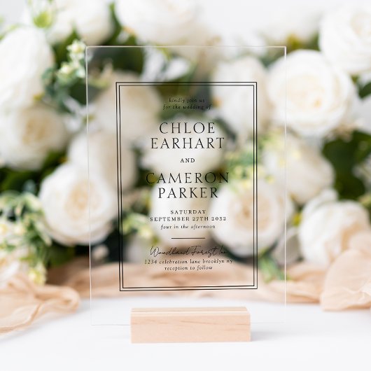 フォーマル縁どクラシックブラックスクエア結婚ズ アクリル招待状