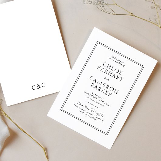 フォーマル縁どクラシックブラックスクエア結婚ズ 招待状