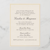 フォーマル縁どクラシック結婚金ゴールドエレガントアイボリー 箔招待状 (正面)