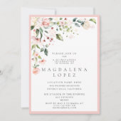 フォーマル赤面ピンクフローラウォーターカラーキンセアニラ 招待状 (正面)